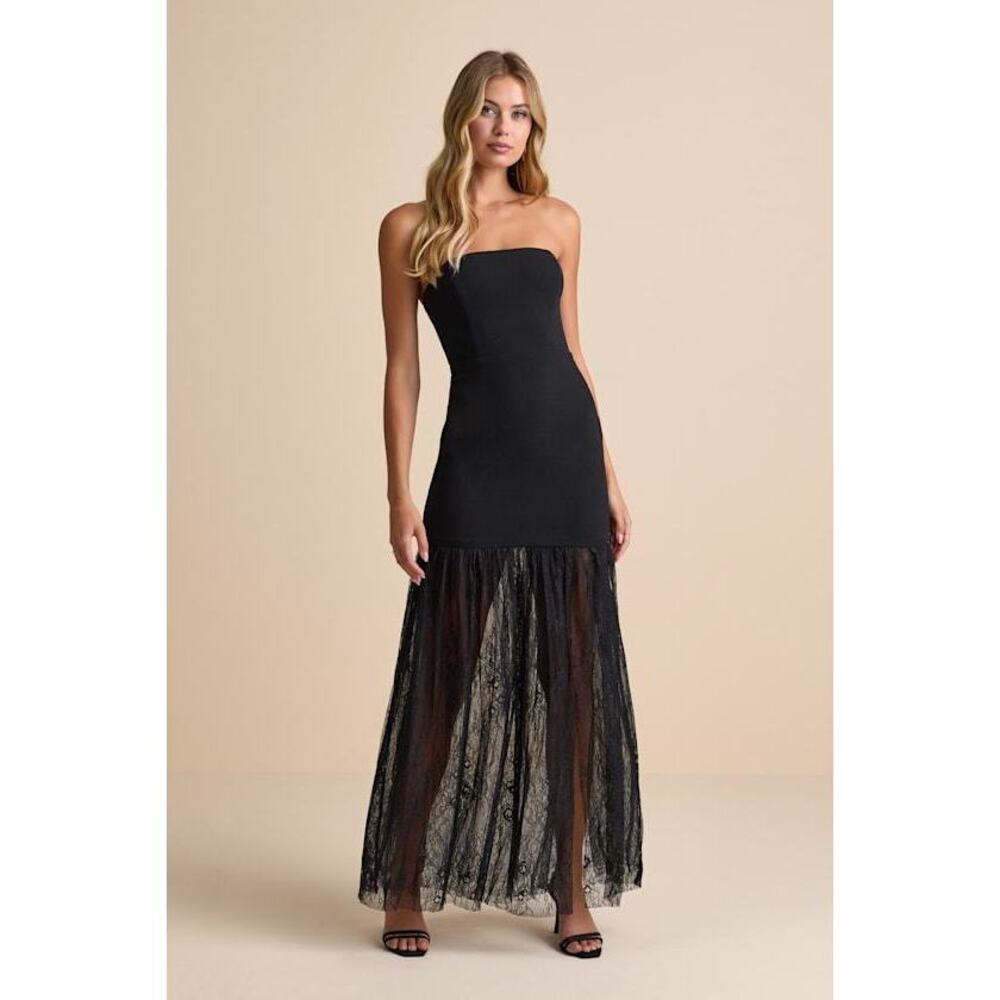Lulus Vesna Black Mixed Media Strapless Maxi Dress - Size S